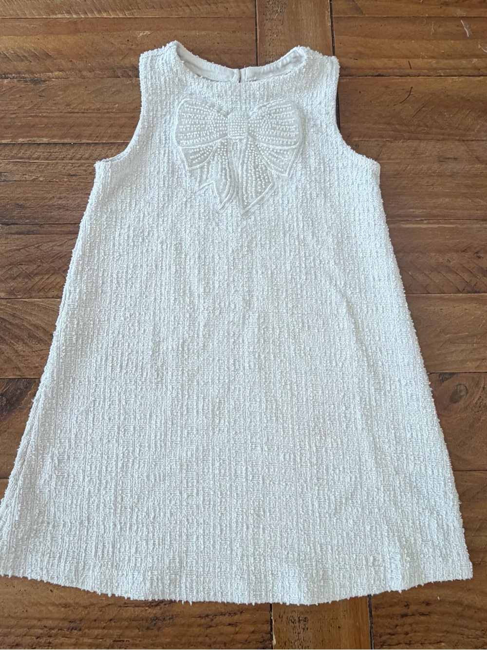 H&M Cream Bouclé Sleeveless Dress with Beaded Bow